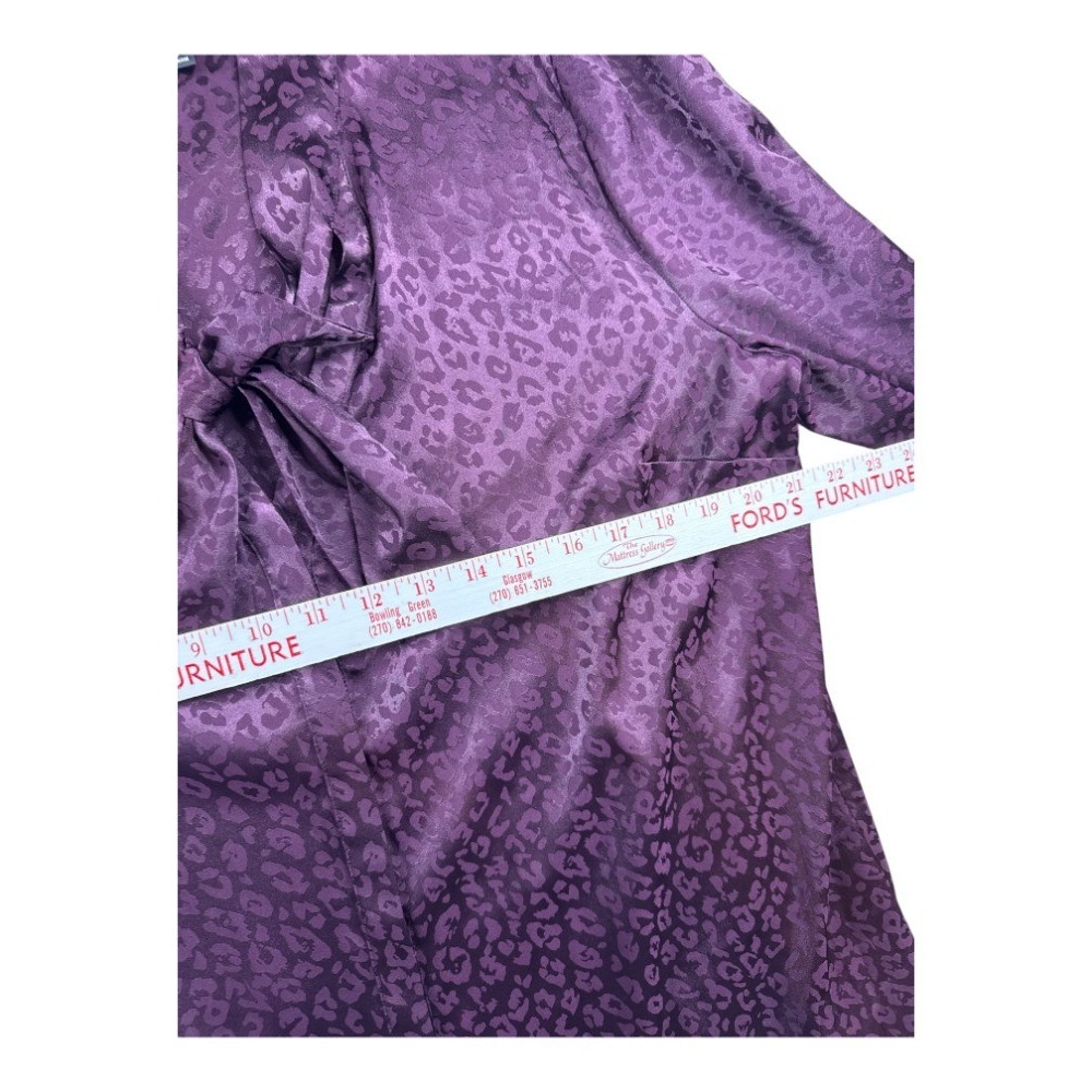 Investments Purple Animal Print Tie Neck Blouse L Satin Button Down Long Sleeve - Picture 5 of 8